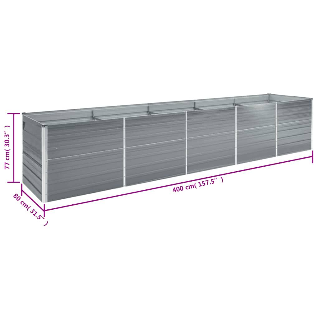 Garten Hochbeet Verzinkter Stahl 400×80×77 cm Grau