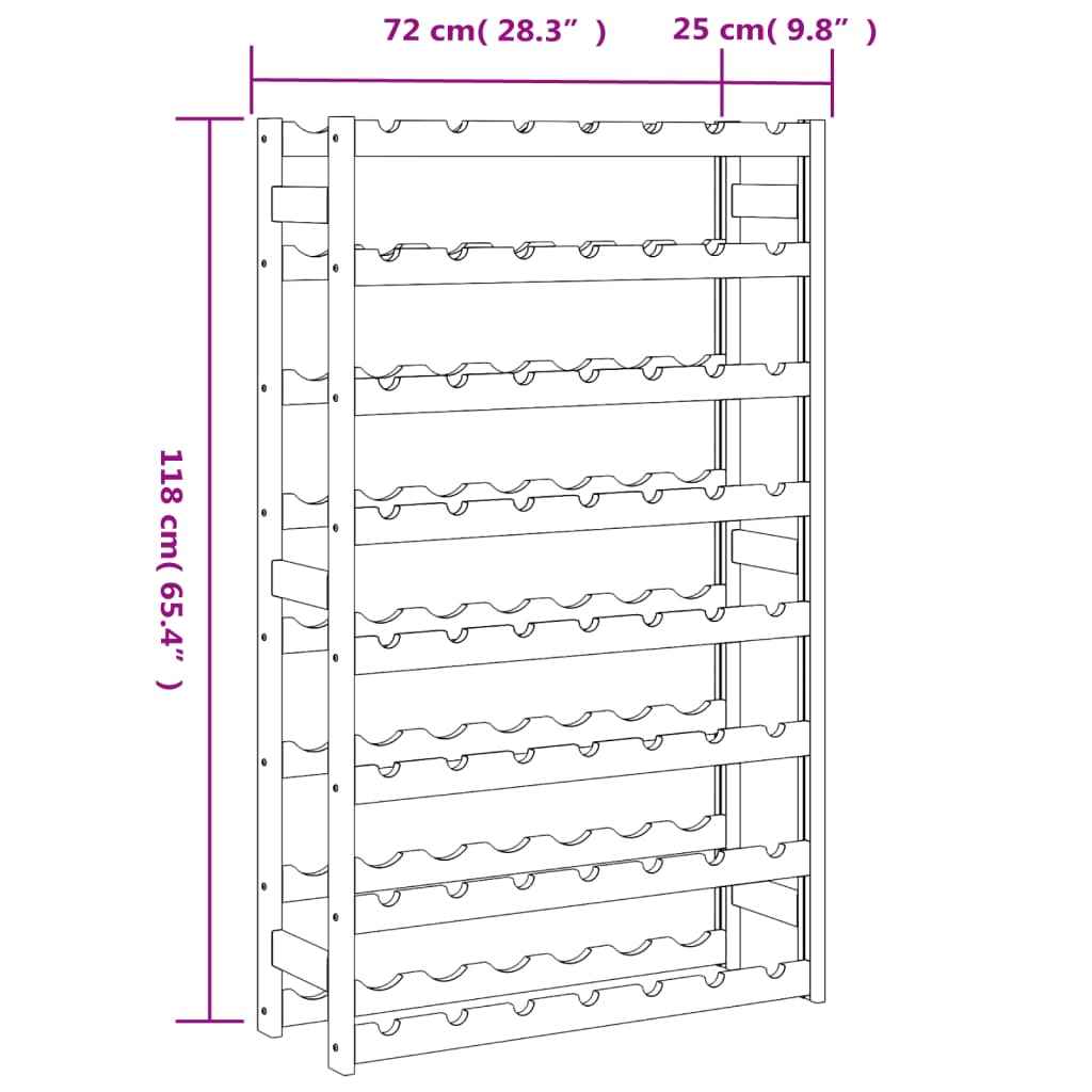 Weinregal für 56 Flaschen Braun Massivholz Kiefer stabil elegant praktisch