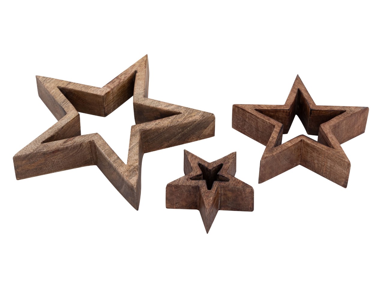 Dekofigur Sterne 12x 3er Set Holzfigur 26/17/10cm Masterbox Weihnachtsdekoration Mangoholz