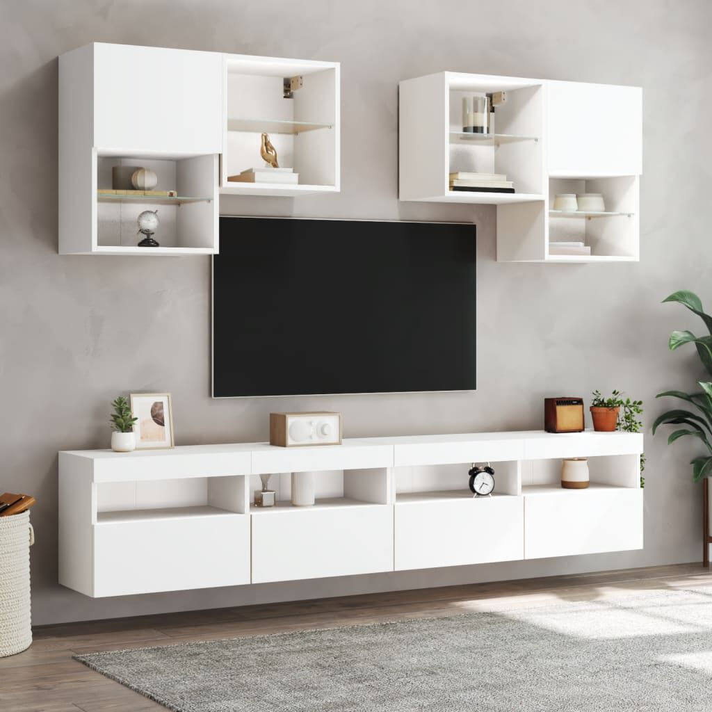 TV Wandschrank Weiß mit LED Leuchten 100x30x40 cm platzsparend und modern