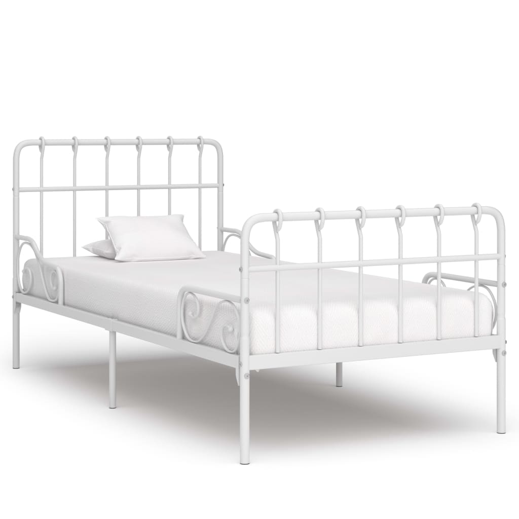 Bettgestell 90x200 cm Weiß Metall Inkl. Lattenrost für besten Komfort Stabil & Zeitlos