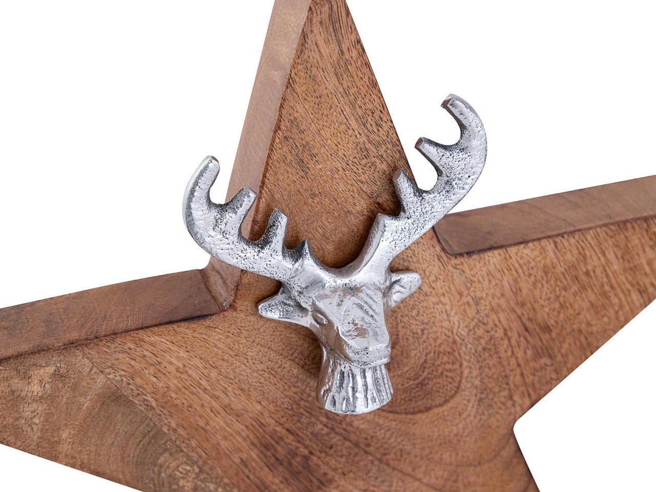 Holzfigur Stern 2er Set mit Hirschkopf Größe 25/19cm Masterbox 10-teilig Aufsteller Mangoholz