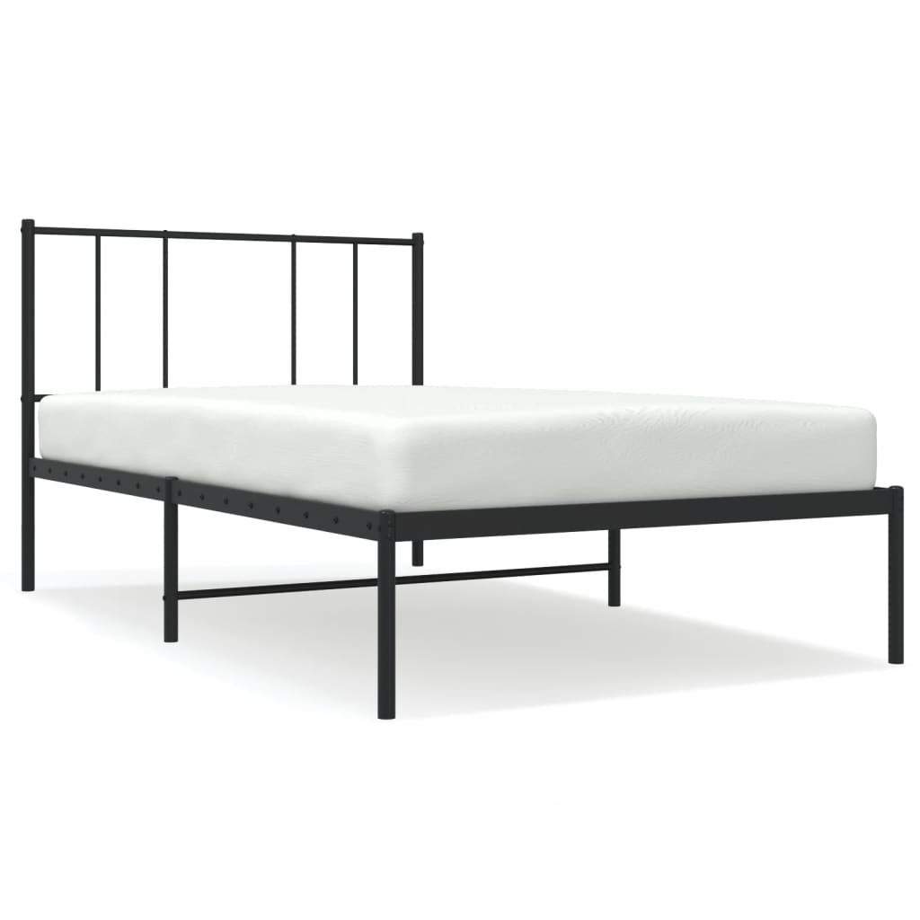 Metallbettgestell mit Kopfteil Einzelbett Bettgestell Schlafzimmermöbel Schwarz 90x200 cm 