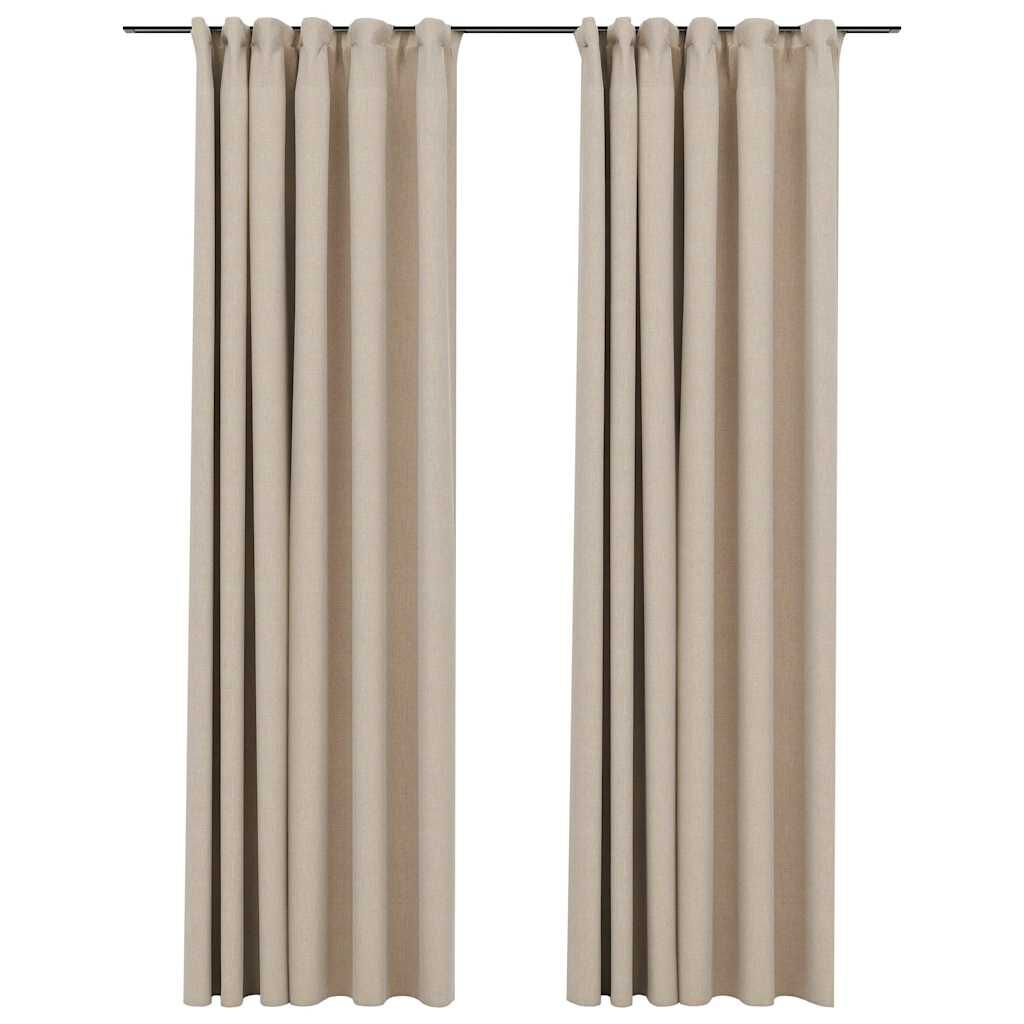Verdunkelungsvorhänge 2 Stk. Haken Leinenoptik Beige 140x225 cm