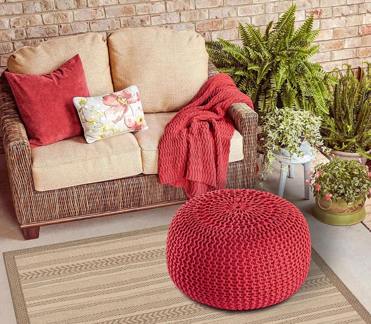 Sitzpouf ø55cm Pouf Strickhocker Strickpouf PREMIUM Innen Terrasse Pool Garten nachhaltig