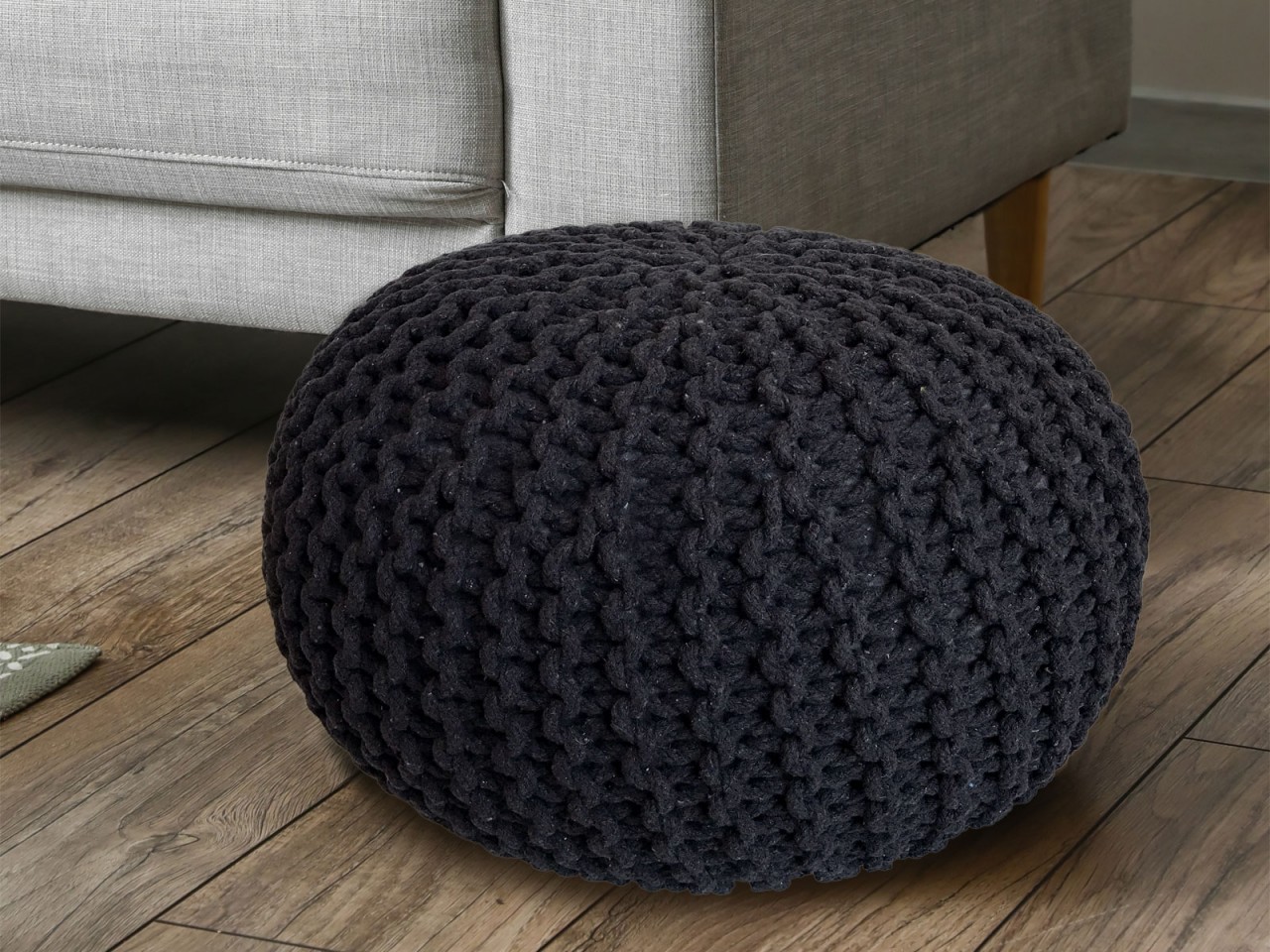 Pouf Ø 55 H 37 H 37 Strickhocker Sitzpouf Bodenkissen nachhaltig