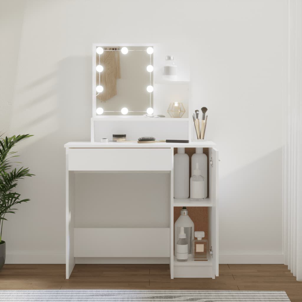 Moderner Schminktisch mit LED Beleuchtung Weiß Hochglanz 86 5 x 35 x 136 cm