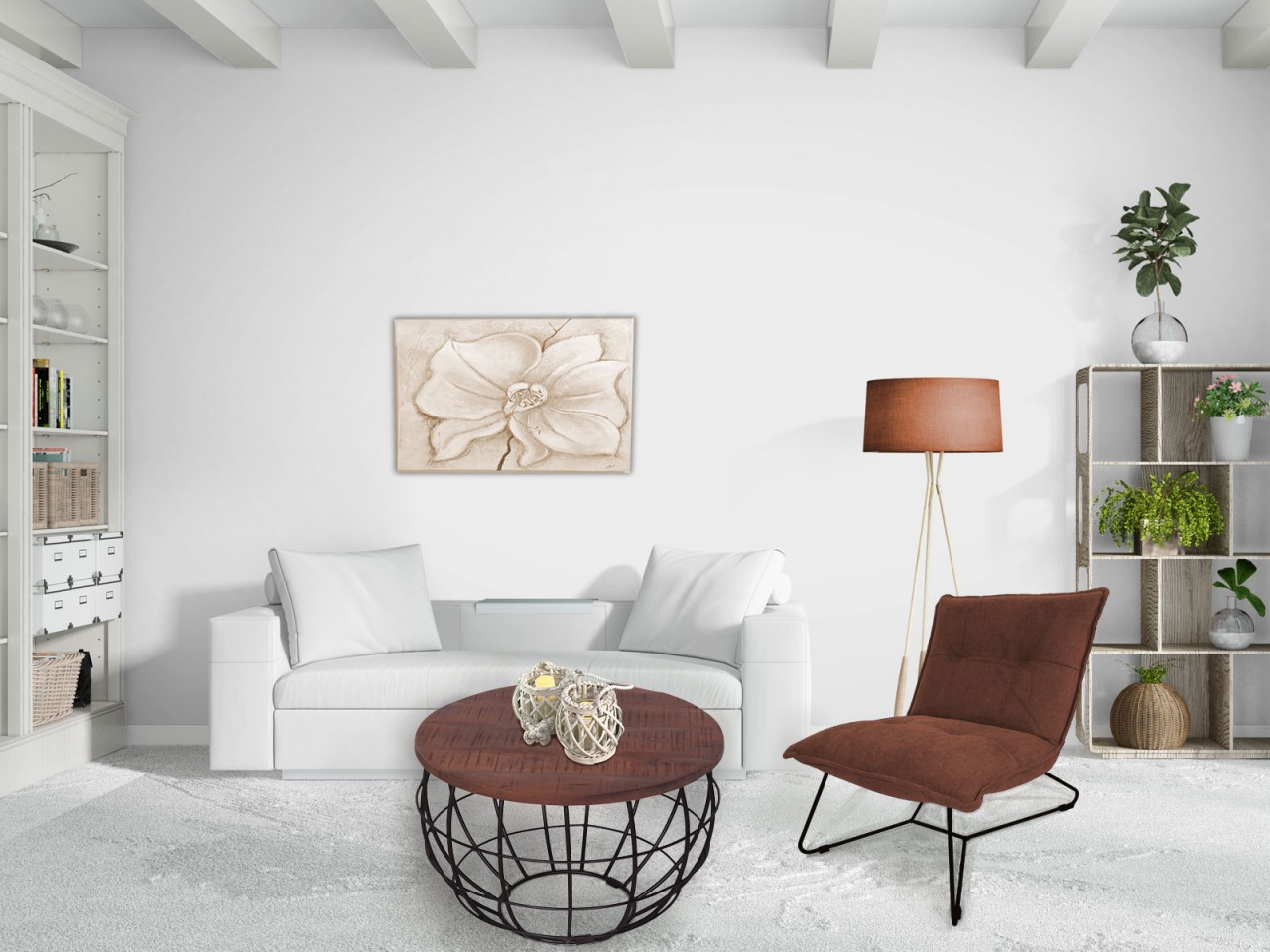 Couchtisch nachhaltig rund ø 75 cm Wohnzimmer-Tisch Massivholz London Metall Gitter Metall Gestell
