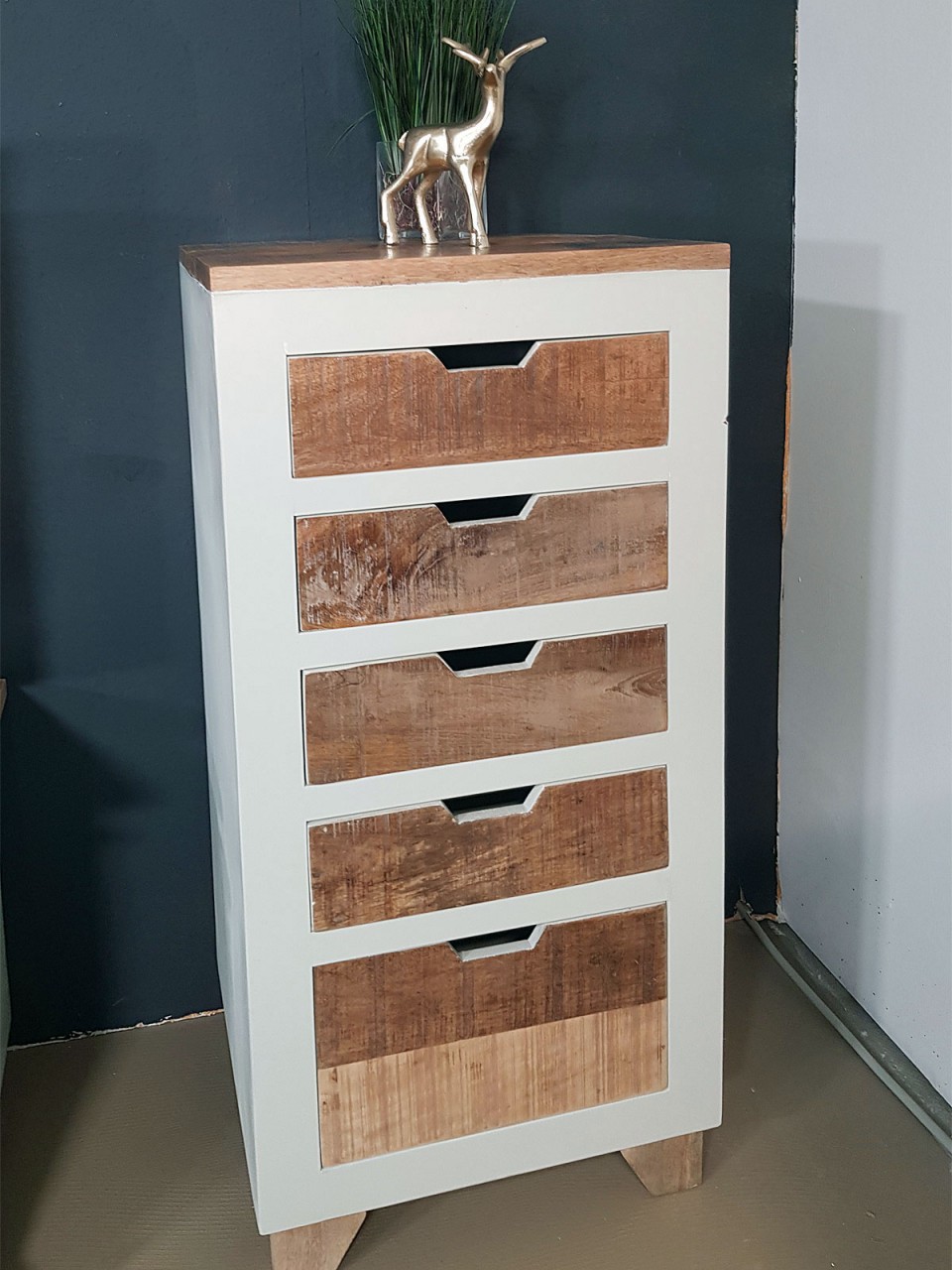 Schubladen Kommode B 40 H 92 cm Schubkastenturm Anrichte Sideboard California weiß Mangoholz