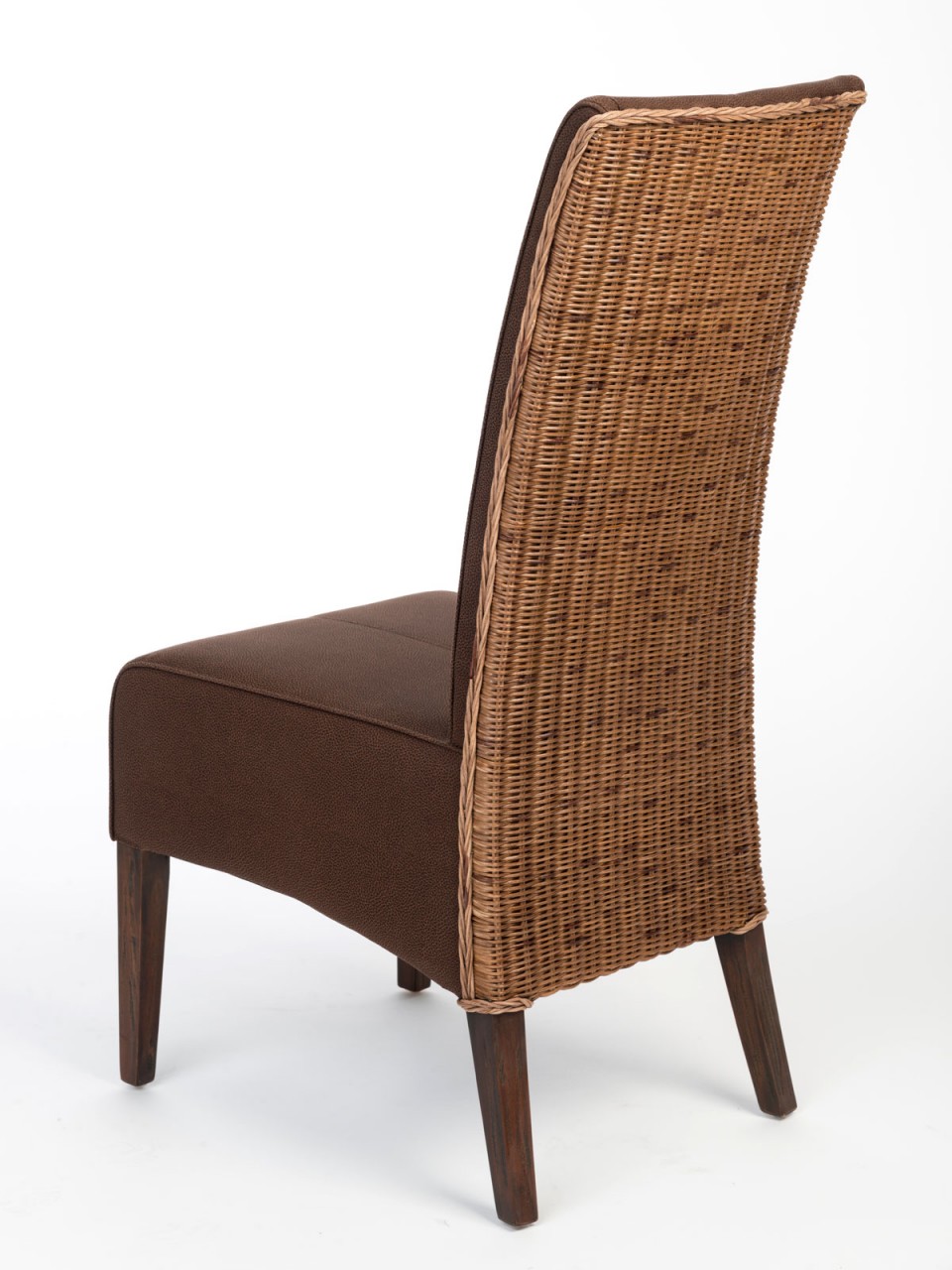 Rattanstühle Set 6 Stück Esszimmer Stühle Polsterstühle Antonio braun Polster Wildleder-Optik