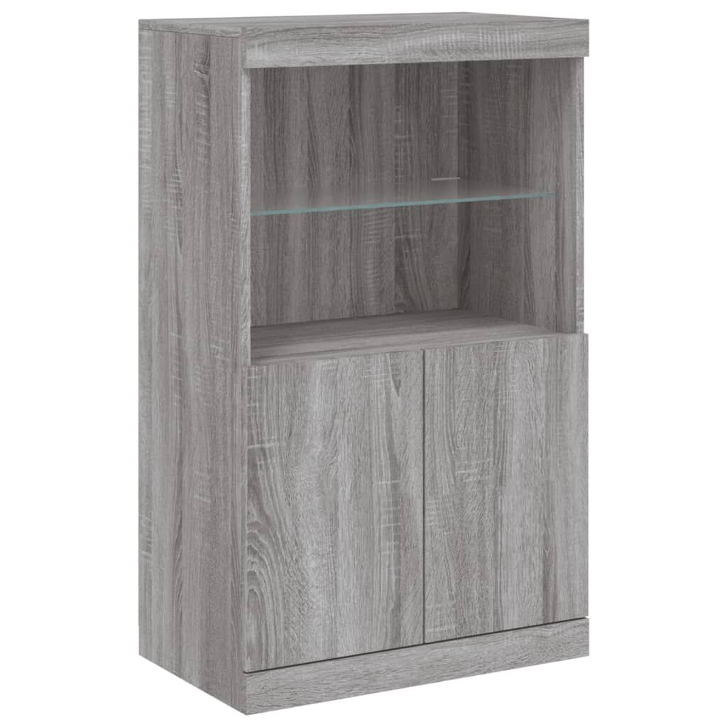Sideboard Grau Sonoma 60x37x100 cm mit LED Beleuchtung modern gestaltet