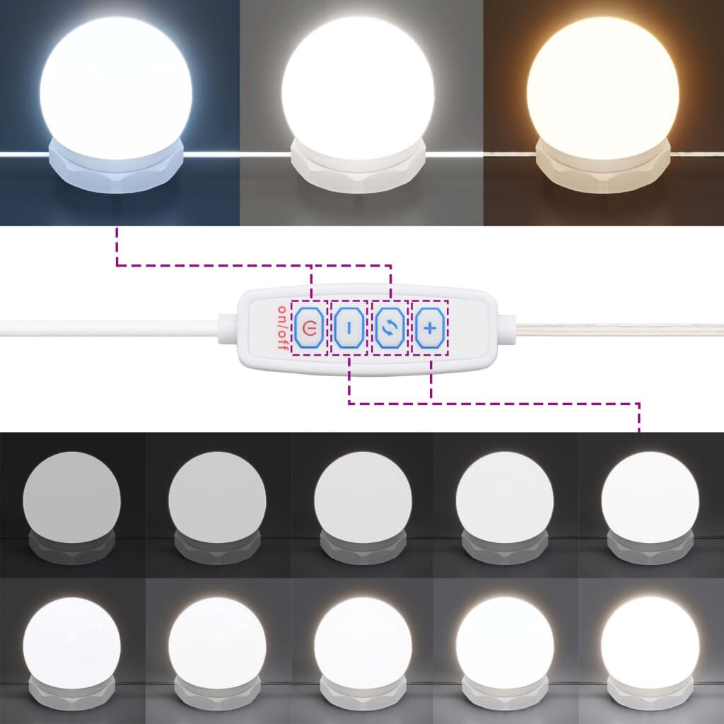 Moderner Schminktisch mit LED Beleuchtung Weiß Hochglanz 86 5 x 35 x 136 cm