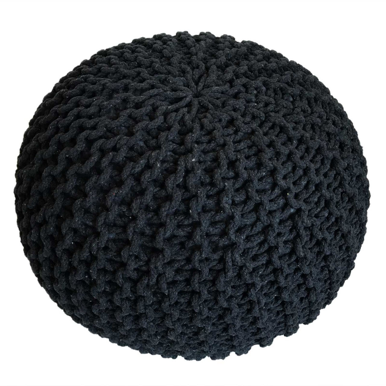 Sitzhocker Pouf SET 2 Stück Ø 55 cm H 37 cm Strickhocker Bodenkissen Grobstrick-Optik nachhaltig Sitzhocker Pouf SET 2 Stück Ø 55 cm H 37 cm Strickhocker Bodenkissen Grobstrick-Optik nachhaltig