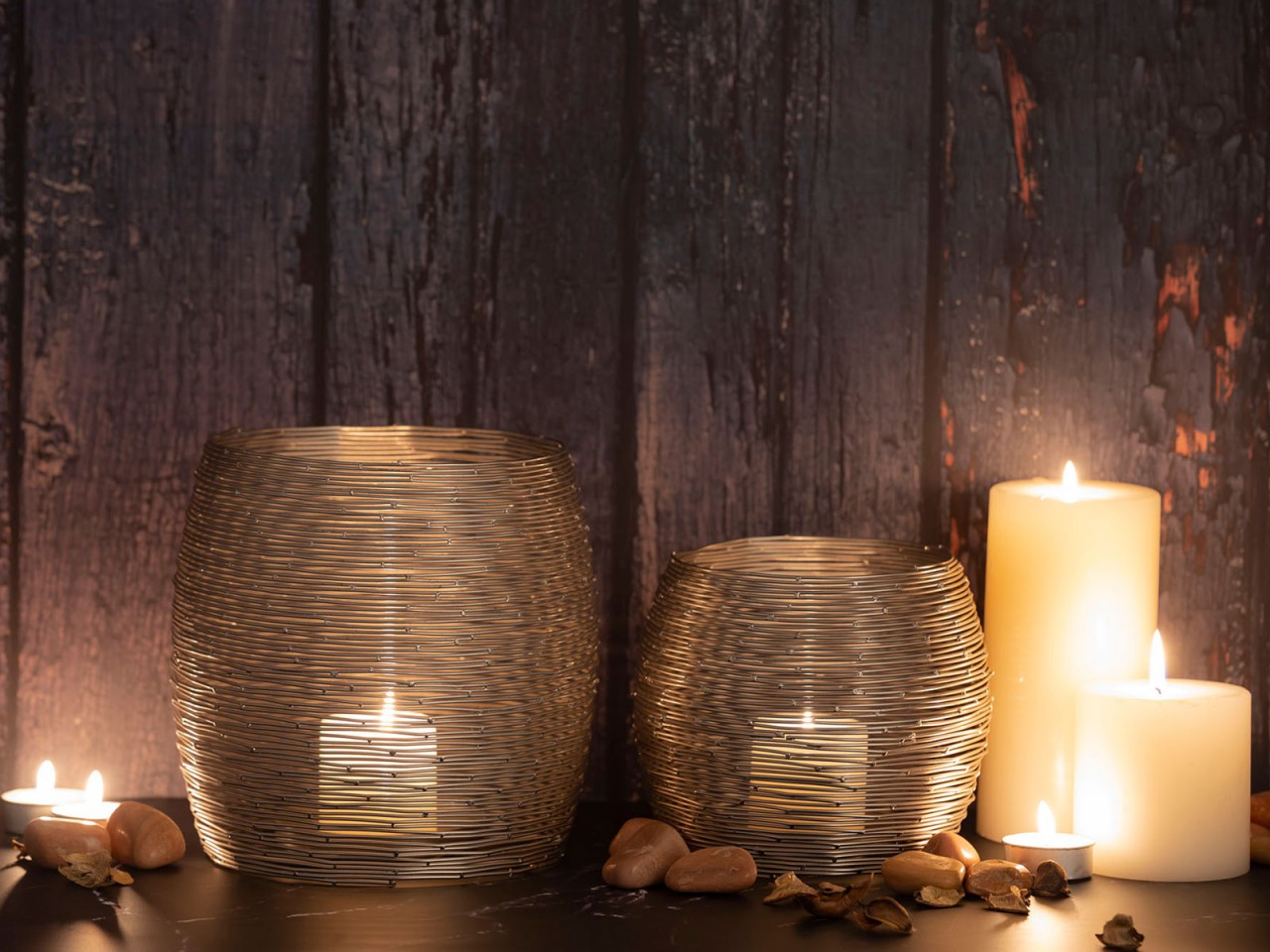 Kerzenständer Set 2-teilig Teelichthalter Windlichter Paris gold o. silber Kerzenhalter