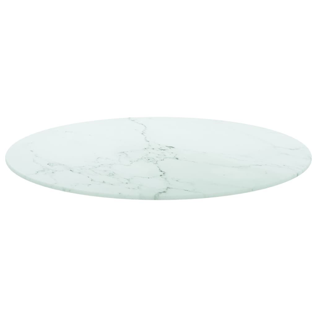 Tischplatte Weiß Ø60x0,8 cm Hartglas in Marmoroptik