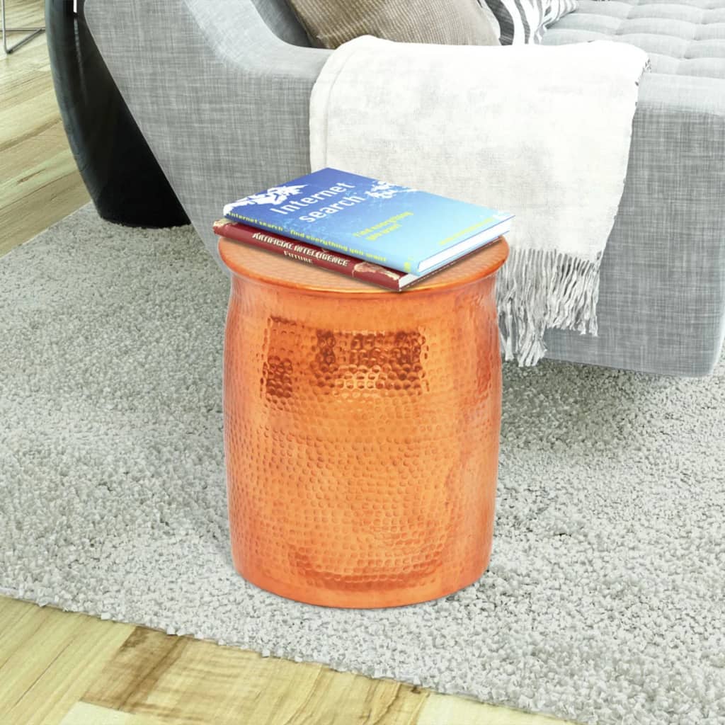 Hocker Beistelltisch aus gehämmertem Aluminium kupferfarben stilvoll und modern