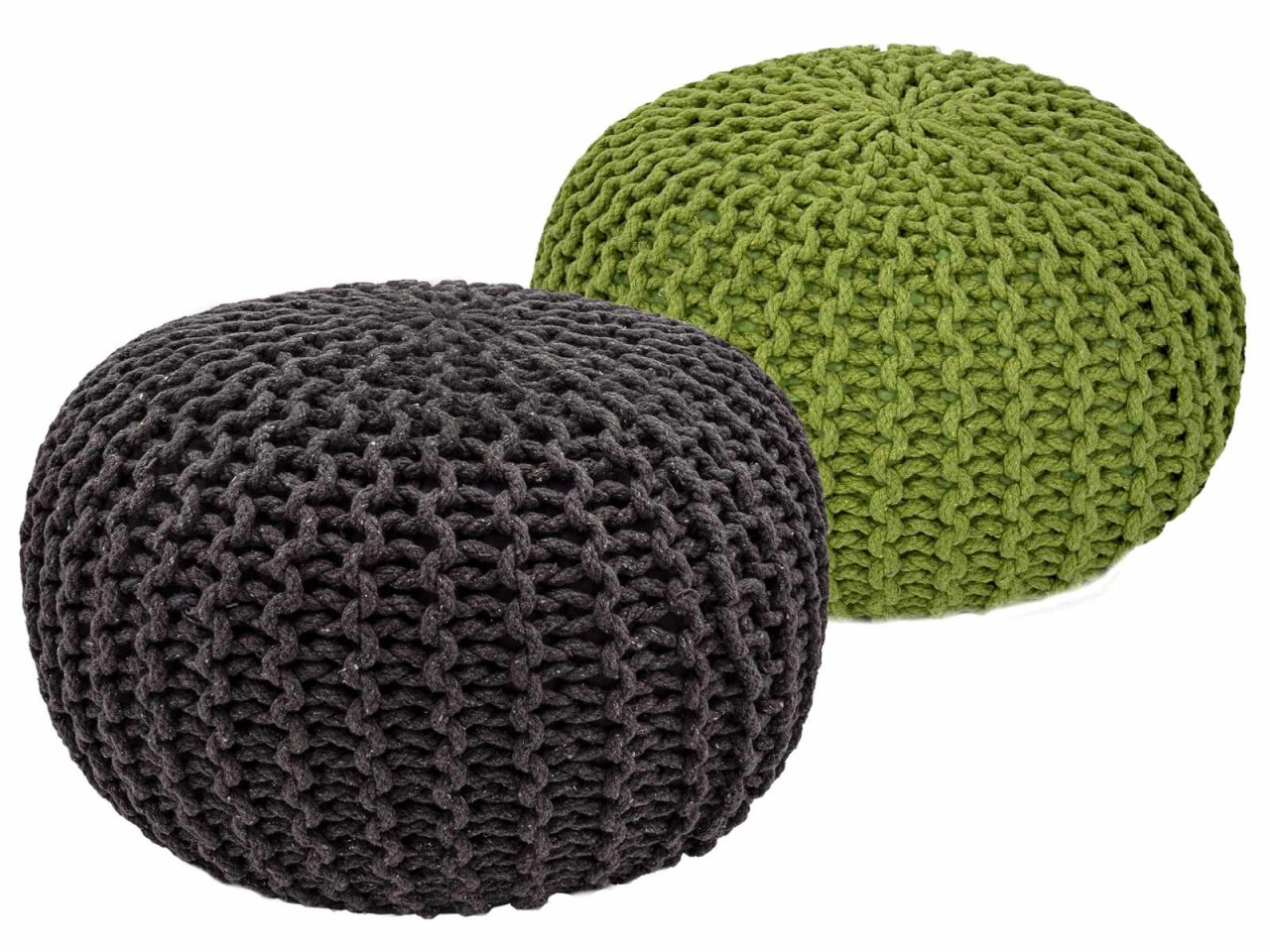 Sitzhocker Pouf SET 2 Stück Ø 55 cm H 37 cm Strickhocker Bodenkissen Grobstrick-Optik nachhaltig