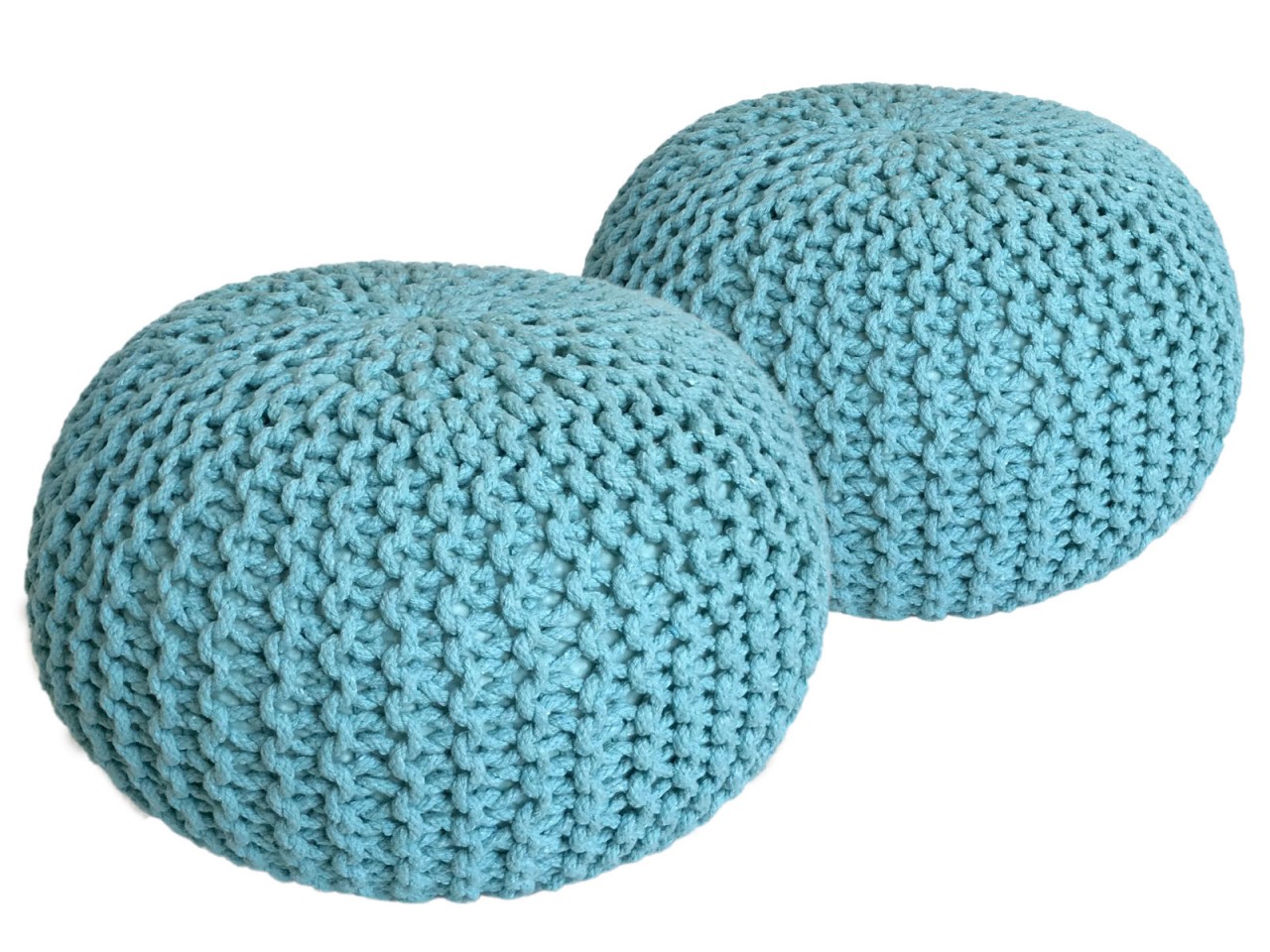 Sitzhocker Pouf SET 2 Stück Ø 55 cm H 37 cm Strickhocker Bodenkissen Grobstrick-Optik nachhaltig