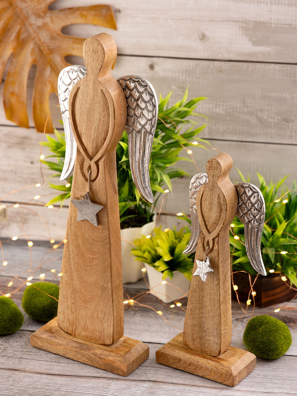 Dekofigur Engel 2er Set 13/17x32/47cm Weihnachtsdeko Masterbox 6-teilig Mangoholz