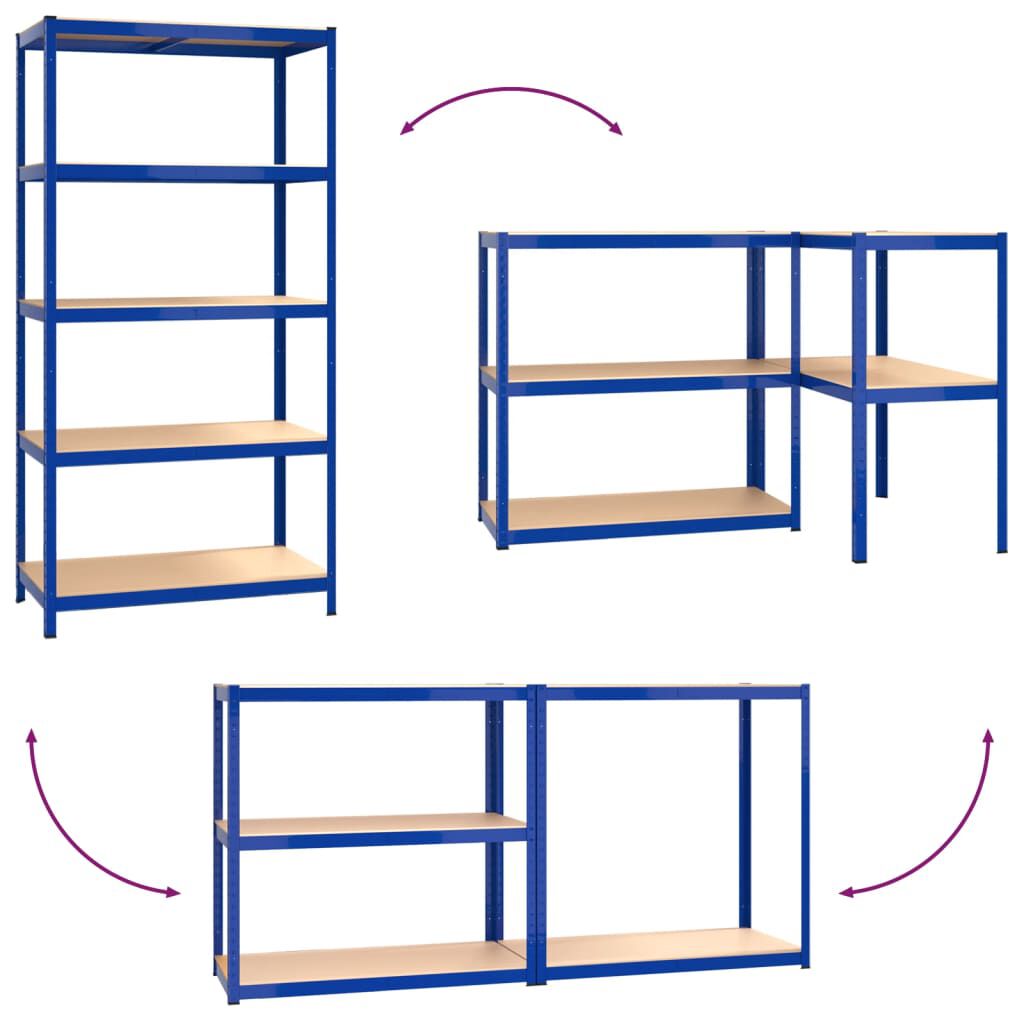 Regalset Regalsystem Blau 2 Stück mit 5 Böden aus Stahl und Holzwerkstoff stabil