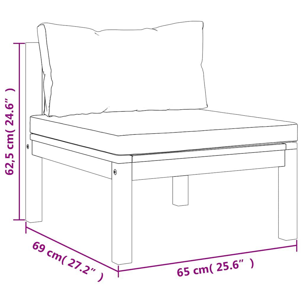 3-tlg. Garten-Lounge-Set mit Cremeweißen Kissen Akazienholz