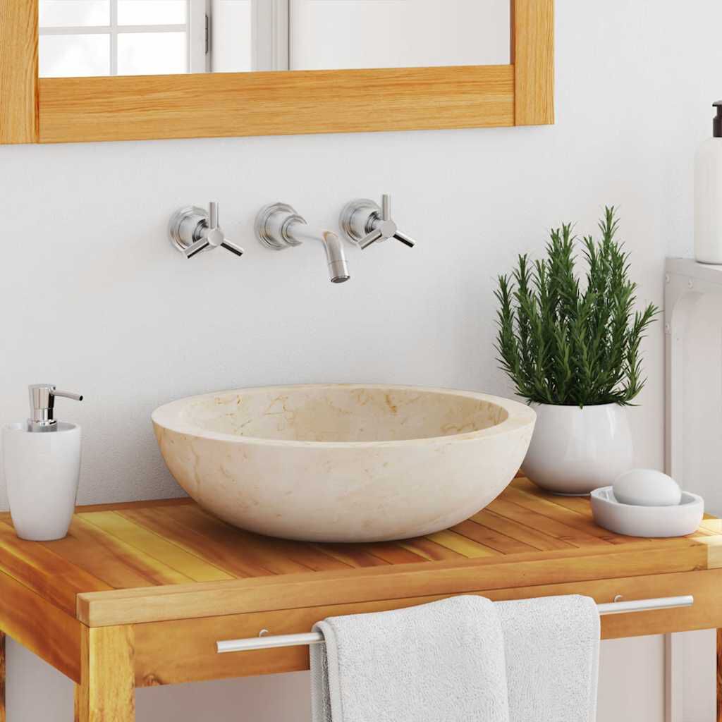 Waschbecken rund Creme 40x12 cm hochwertiger Marmor Naturstein
