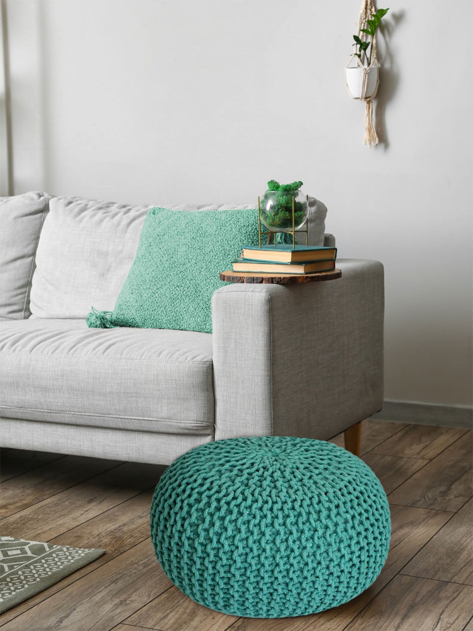 Pouf Ø 55 H 37 H 37 Strickhocker Sitzpouf Bodenkissen nachhaltig