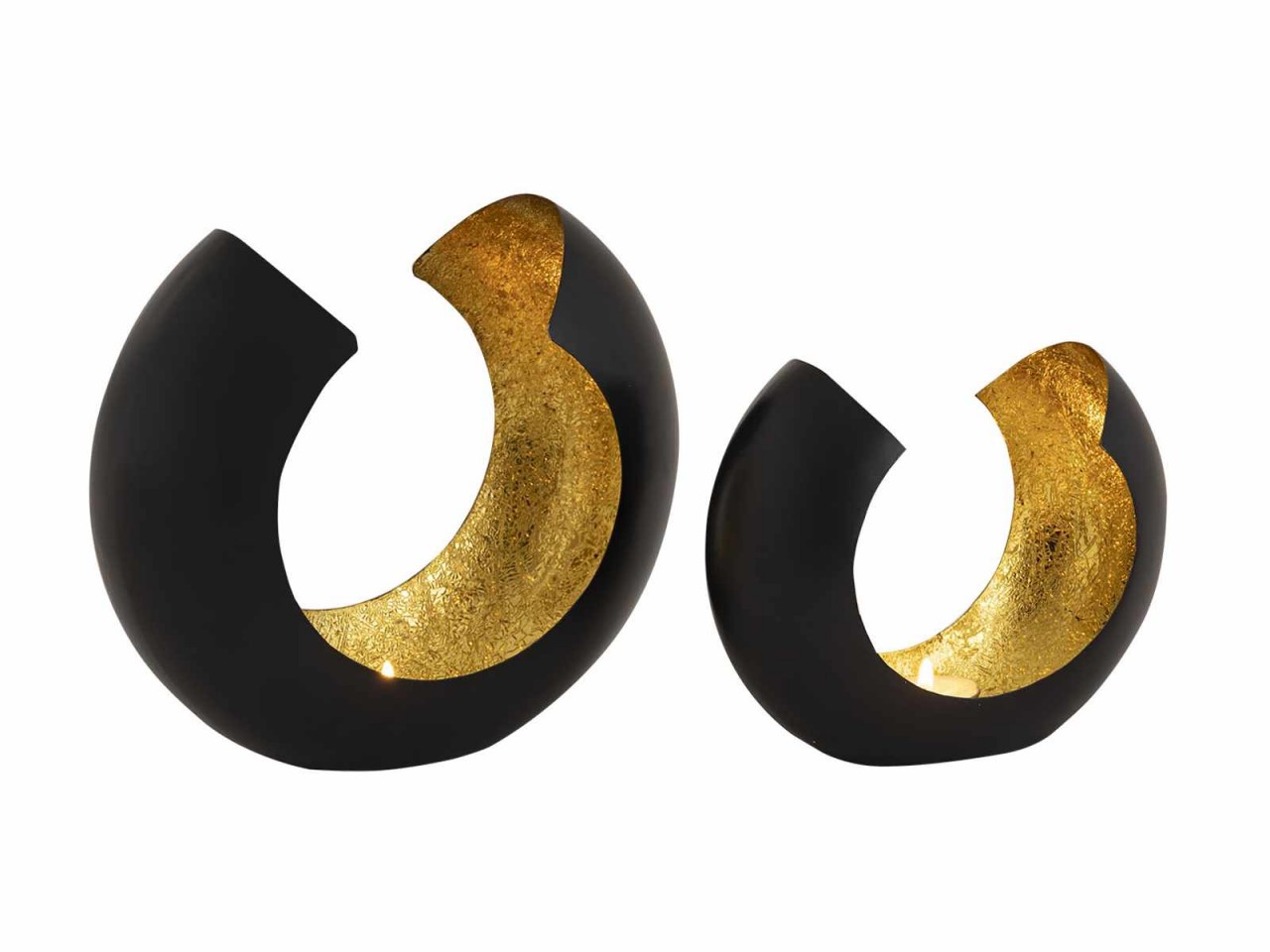Teelichthalter Set 2-teilig Kerzenhalter Kerzenständer Omega schwarz matt innen vergoldet Teelichthalter Set 2-teilig Kerzenhalter Kerzenständer Omega schwarz matt innen vergoldet