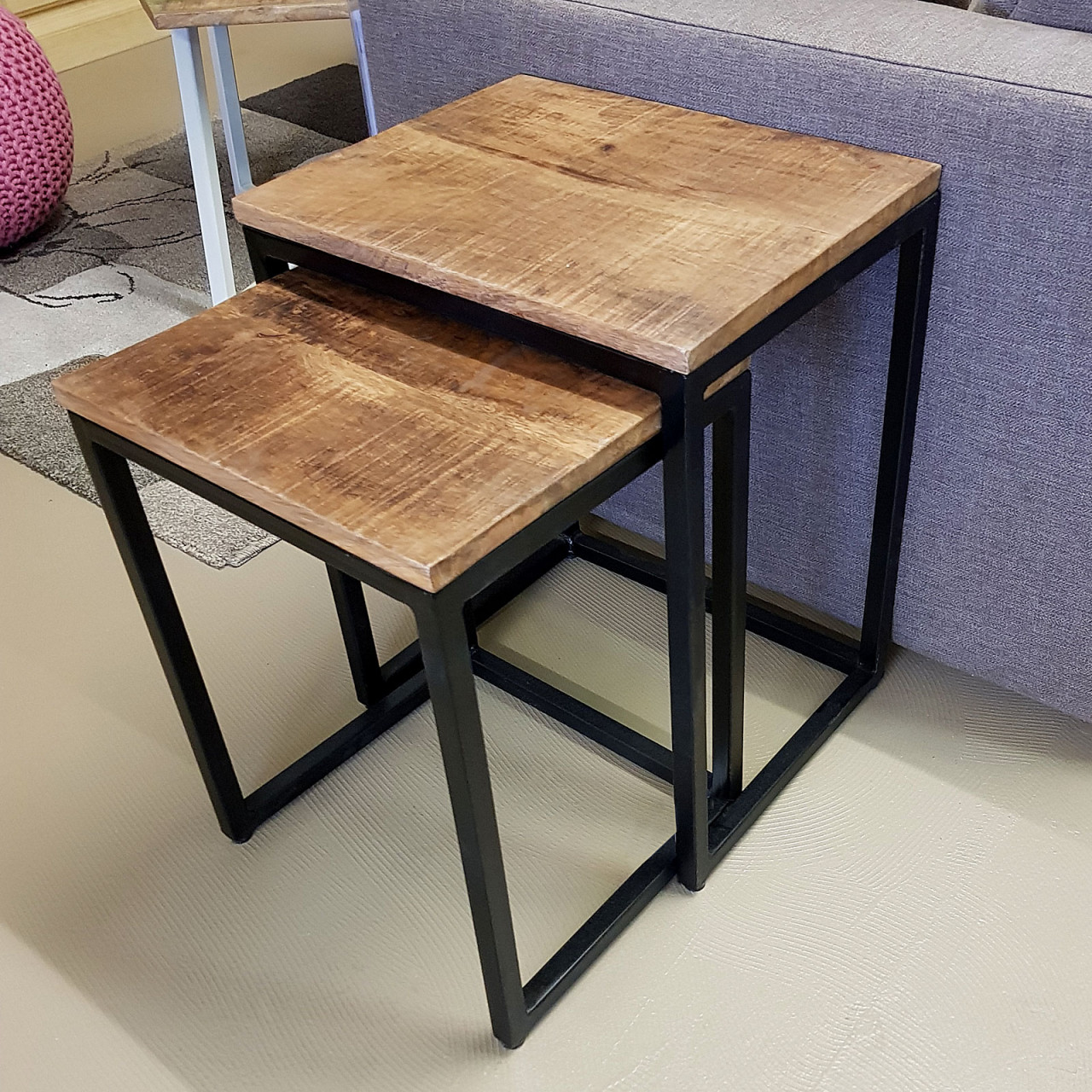 Beistelltisch Holz Satztisch Set 2 Stück Wohnzimmer Tisch Couchtisch Dallas Metall Gestell