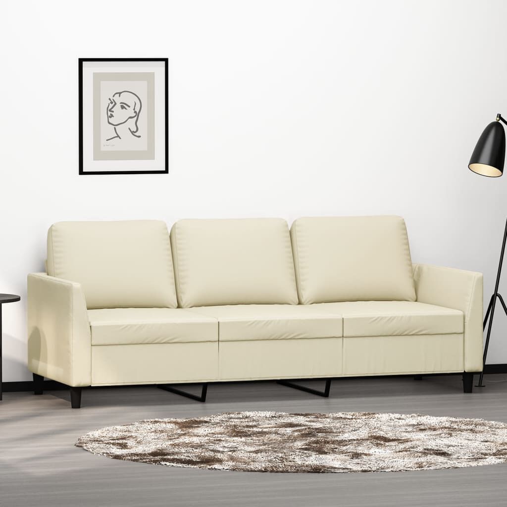 Sofa 3 Sitzer cremefarben 180 cm breit aus pflegeleichtem Kunstleder