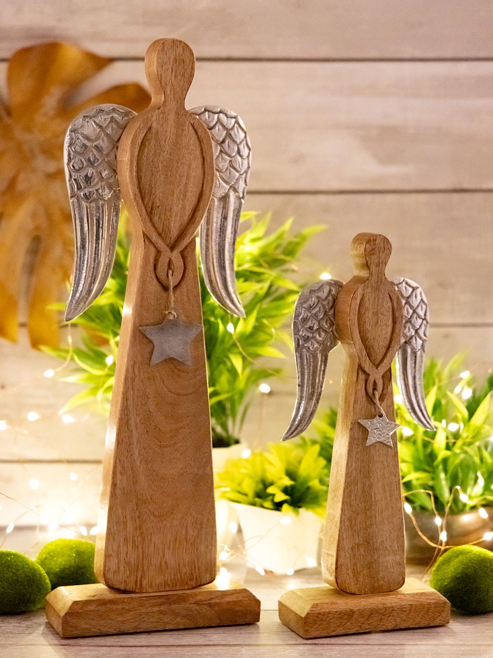 Dekofigur Engel 2er Set 13/17x32/47cm Weihnachtsdeko Masterbox 6-teilig Mangoholz