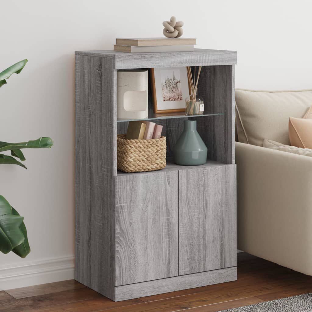 Sideboard Grau Sonoma 60x37x100 cm mit LED Beleuchtung modern gestaltet