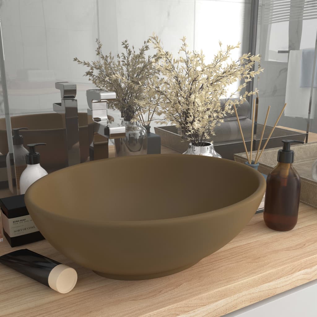 Waschbecken oval 40x33cm Keramik matt creme hochwertig elegant modern Badezimmer