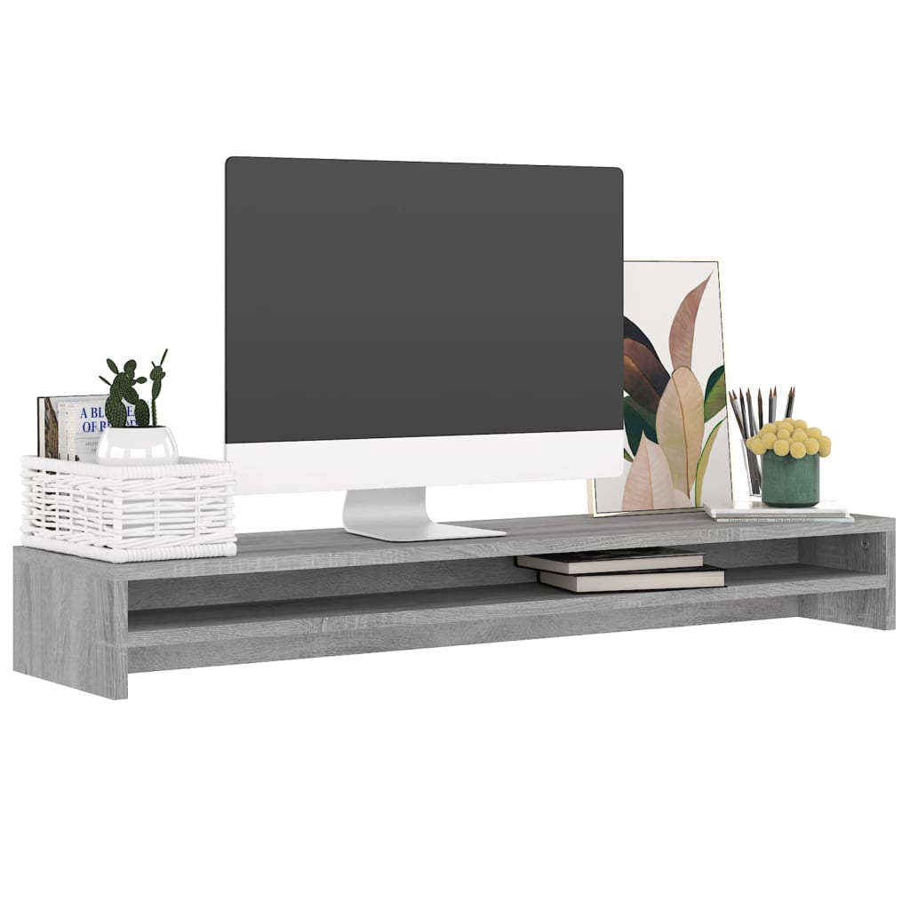 Monitorständer in Grau Sonoma, 100 x 24 x 13 cm, aus Holzwerkstoff, praktisch für Büro und Homeoffice.