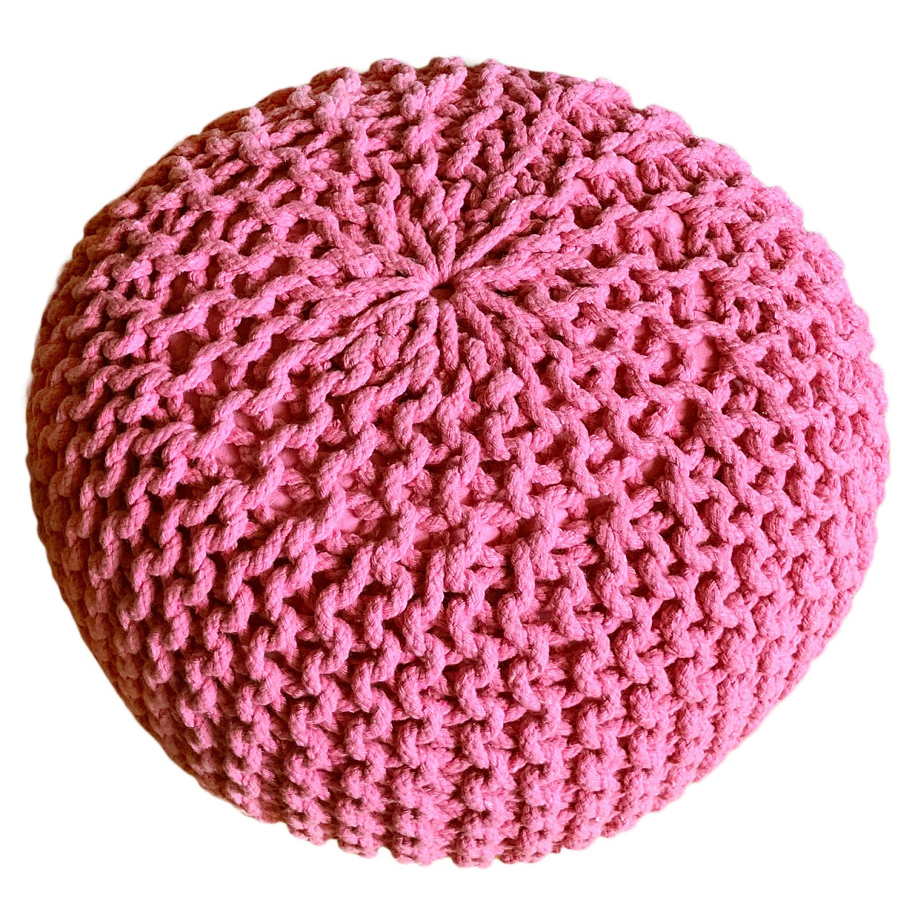 Sitzhocker Pouf SET 2 Stück Ø 55 cm H 37 cm Strickhocker Bodenkissen Grobstrick-Optik nachhaltig