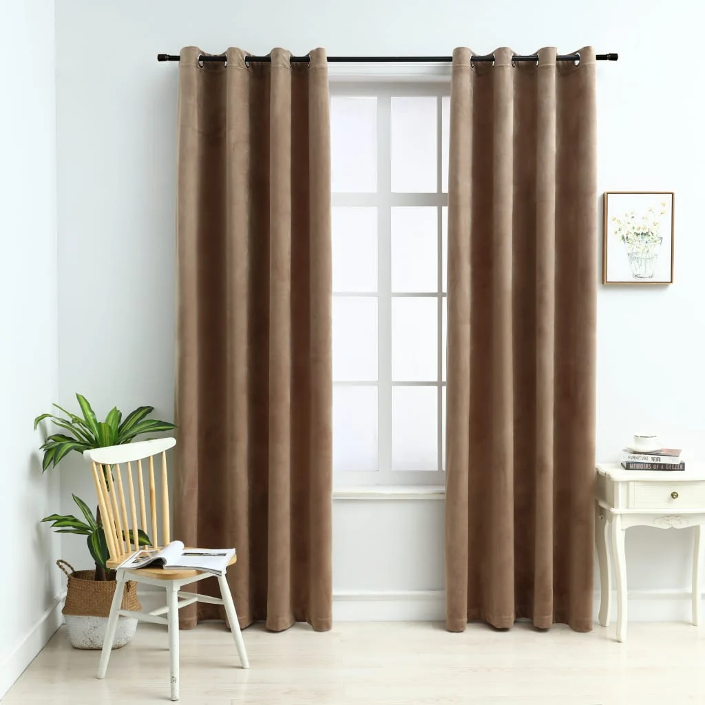 VerdunkelungsvorhängeThermovorhänge Blickdicht Fensterdeko Gardinen 2 Stk. Samt Beige 140x225cm mit Ringen