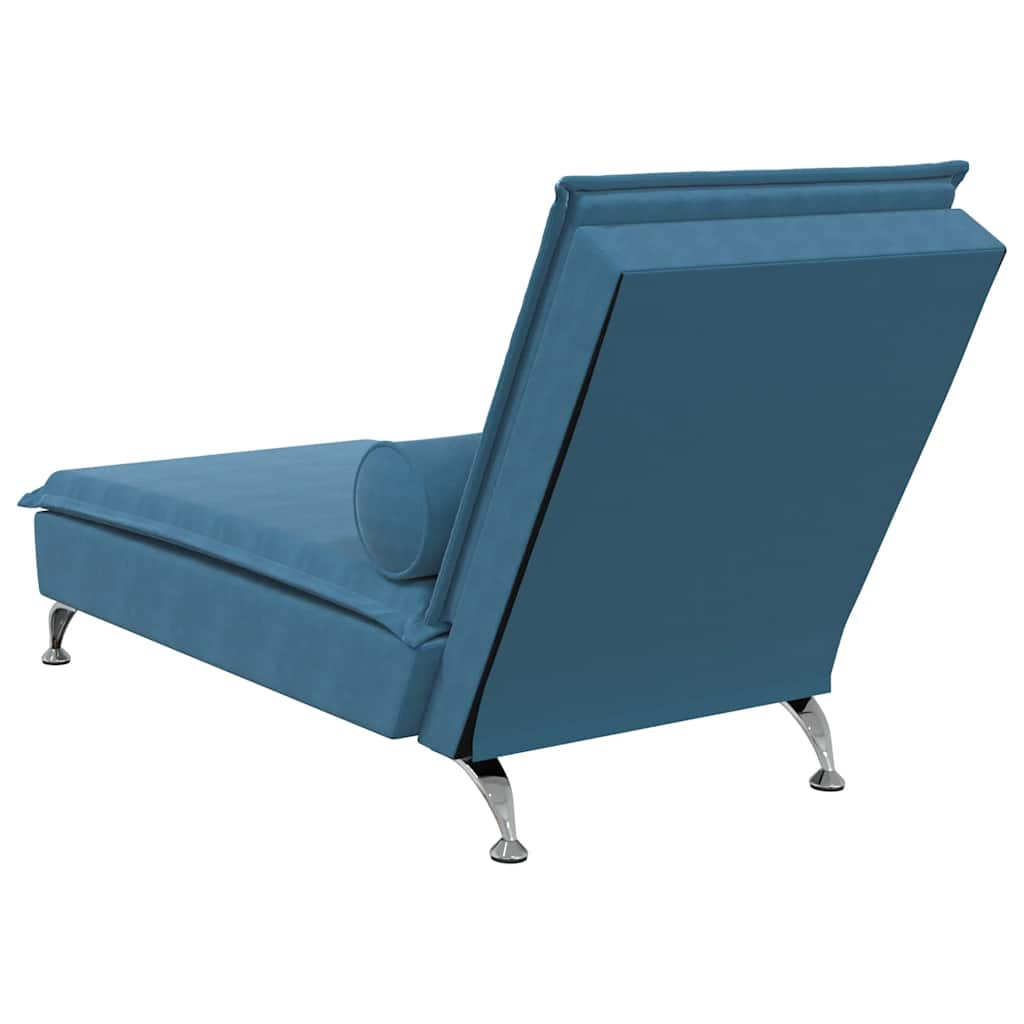 Massage Chaiselongue mit Nackenrolle Blau Samt Komfort und Entspannung