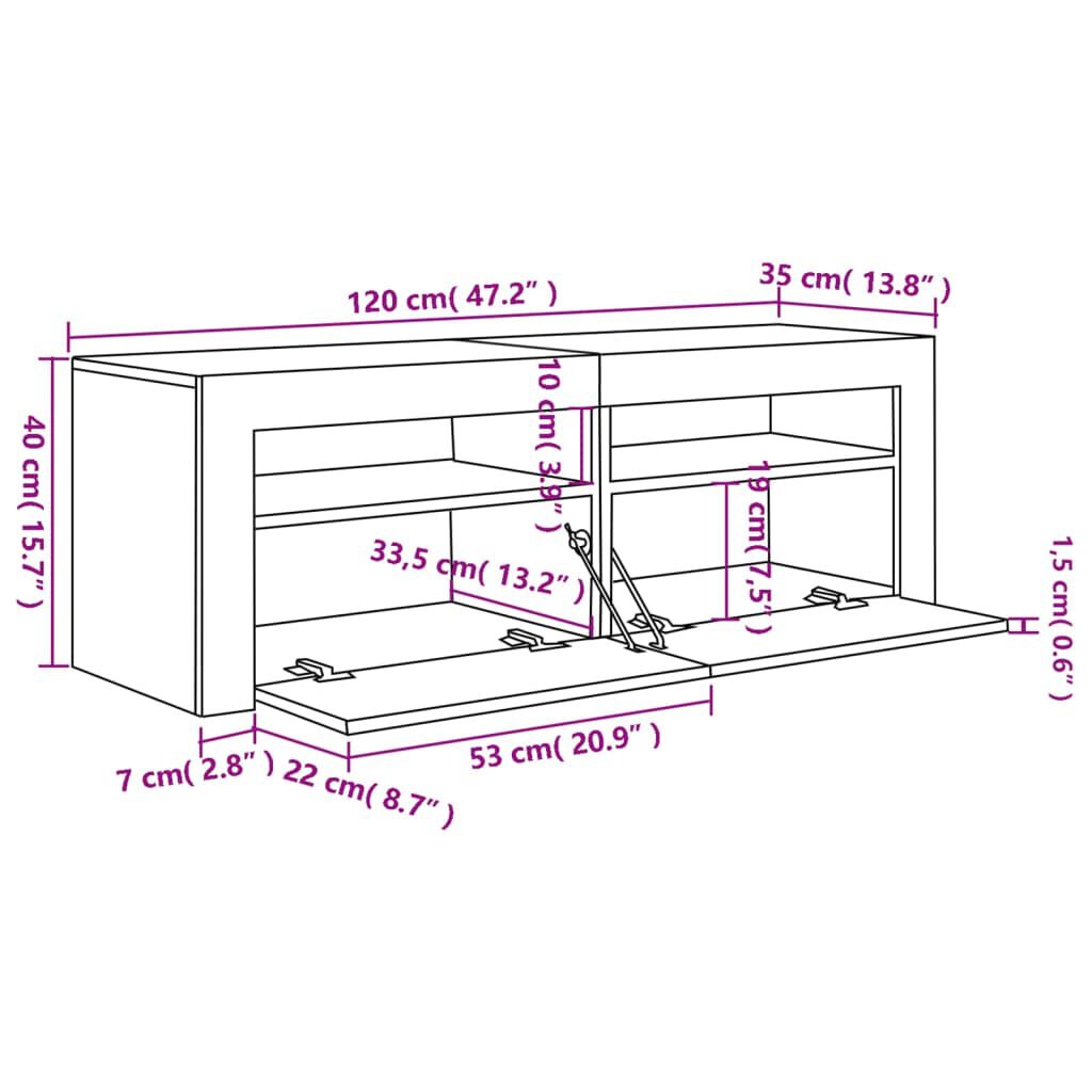 TV-Schrank Weiß 120 x 35 x 40 cm mit LED-Beleuchtung modern schlicht