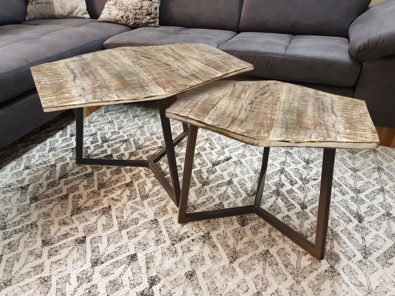 Couchtisch Set 2 Stück Wohnzimmer Tisch Satztisch Paris Metall-Gestell schwarz weiß oder altsilber Couchtisch Set 2 Stück Wohnzimmer Tisch Satztisch Paris Metall-Gestell schwarz weiß oder altsilber