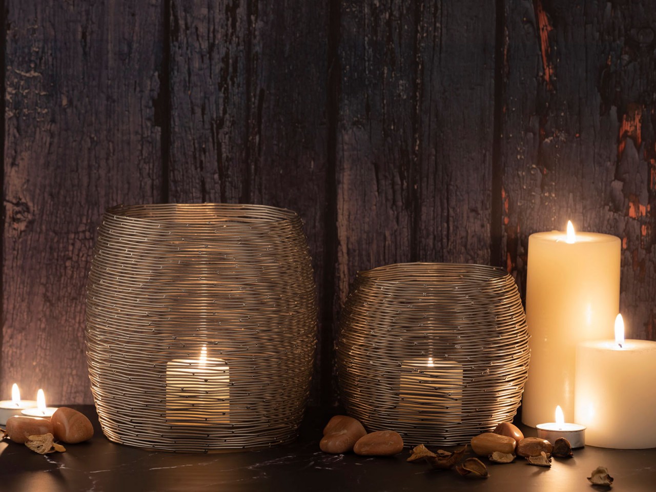 Kerzenständer Set 2-teilig Teelichthalter Windlichter Paris gold o. silber Kerzenhalter