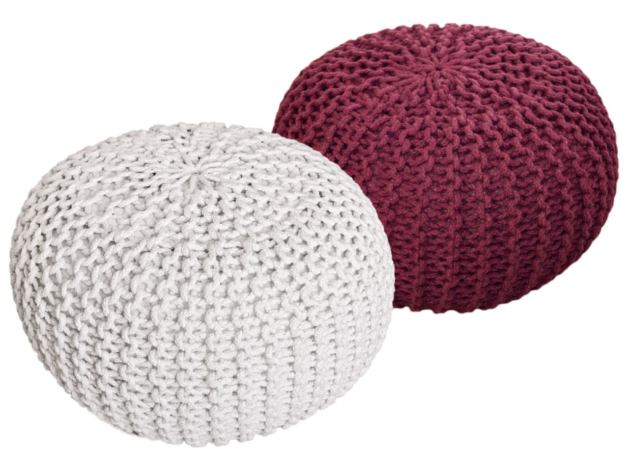 Sitzhocker Pouf SET 2 Stück Ø 55 cm H 37 cm Strickhocker Bodenkissen Grobstrick-Optik nachhaltig