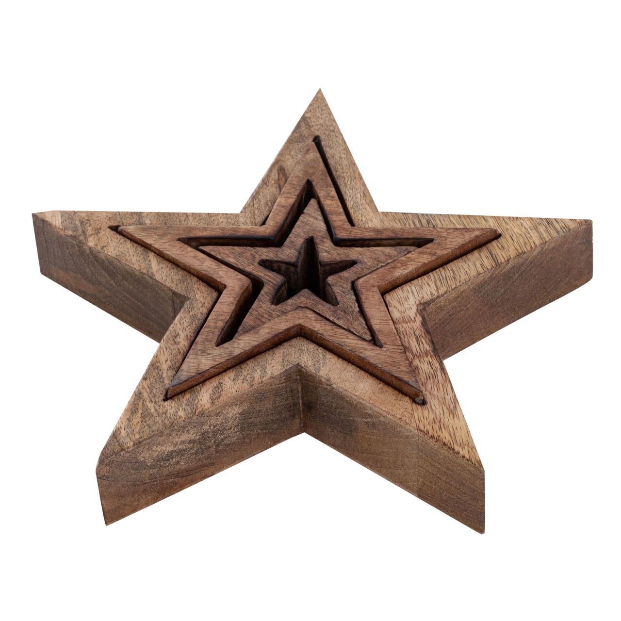 Dekofigur Sterne 12x 3er Set Holzfigur 26/17/10cm Masterbox Weihnachtsdekoration Mangoholz