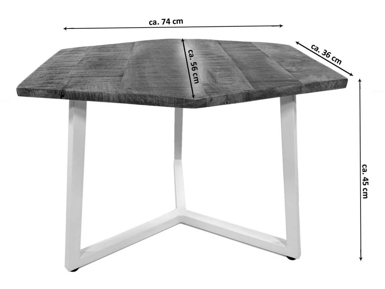 Couchtisch 74 x 56 cm nachhaltig Wohnzimmer Tisch Beistelltisch Lyon Metall-Gestell
