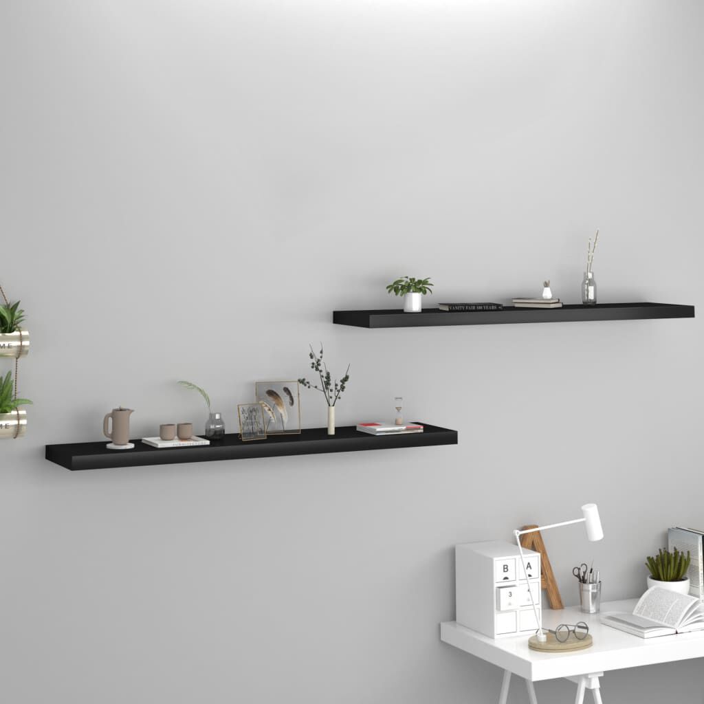 Schwarze Wandregale 2 Stück MDF 120 x 23,5 x 3,8 cm schwebend montierbar