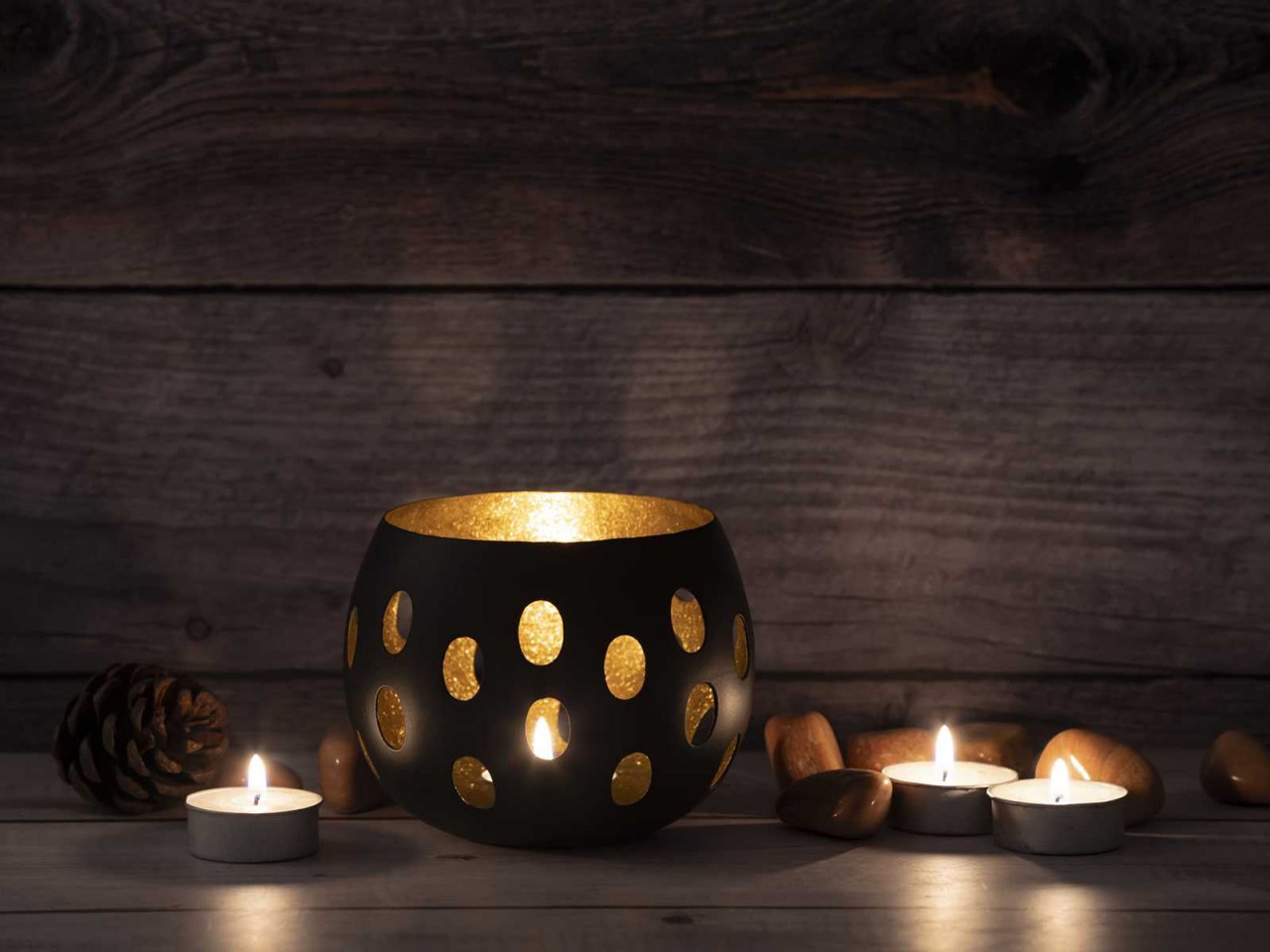Kerzenhalter Set 2-teilig Teelichthalter Florina Kugelform schwarz matt innen vergoldet Kerzenhalter Set 2-teilig Teelichthalter Florina Kugelform schwarz matt innen vergoldet