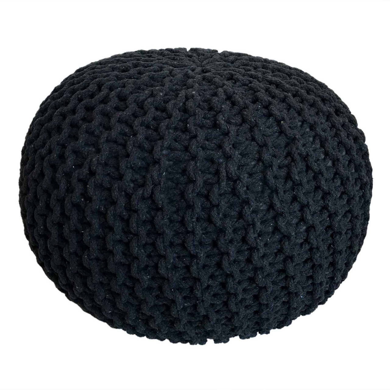 Sitzhocker Pouf SET 2 Stück Ø 55 cm H 37 cm Strickhocker Bodenkissen Grobstrick-Optik nachhaltig Sitzhocker Pouf SET 2 Stück Ø 55 cm H 37 cm Strickhocker Bodenkissen Grobstrick-Optik nachhaltig