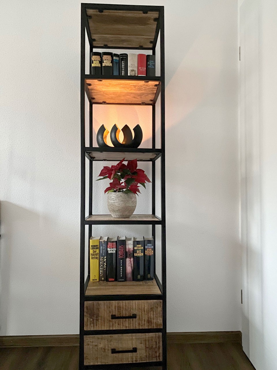 Bücherregal Stand Regal Bücherbord 40x180x40 cm mit Schubladen Liverpool Metall-Gestell schwarz Bücherregal Stand Regal Bücherbord 40x180x40 cm mit Schubladen Liverpool Metall-Gestell schwarz