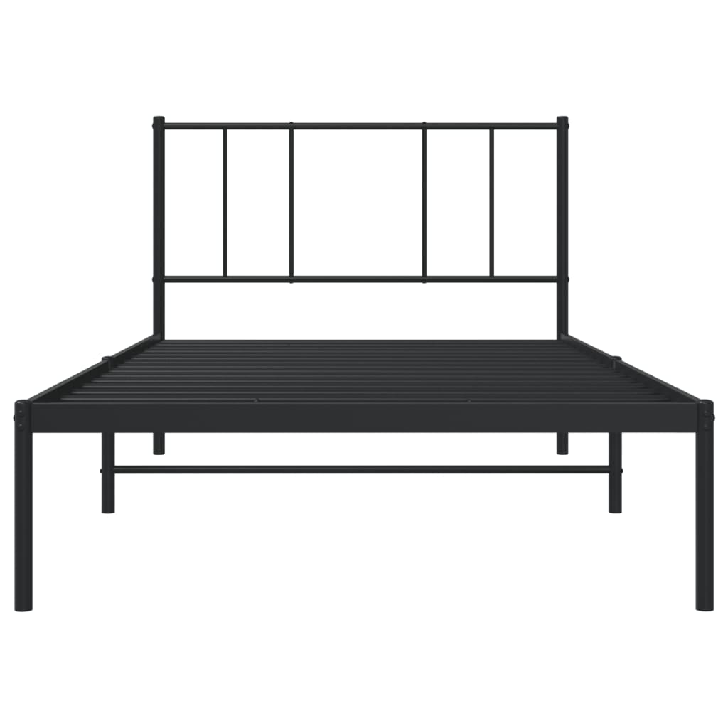 Metallbettgestell mit Kopfteil Einzelbett Bettgestell Schlafzimmermöbel Schwarz 90x200 cm 