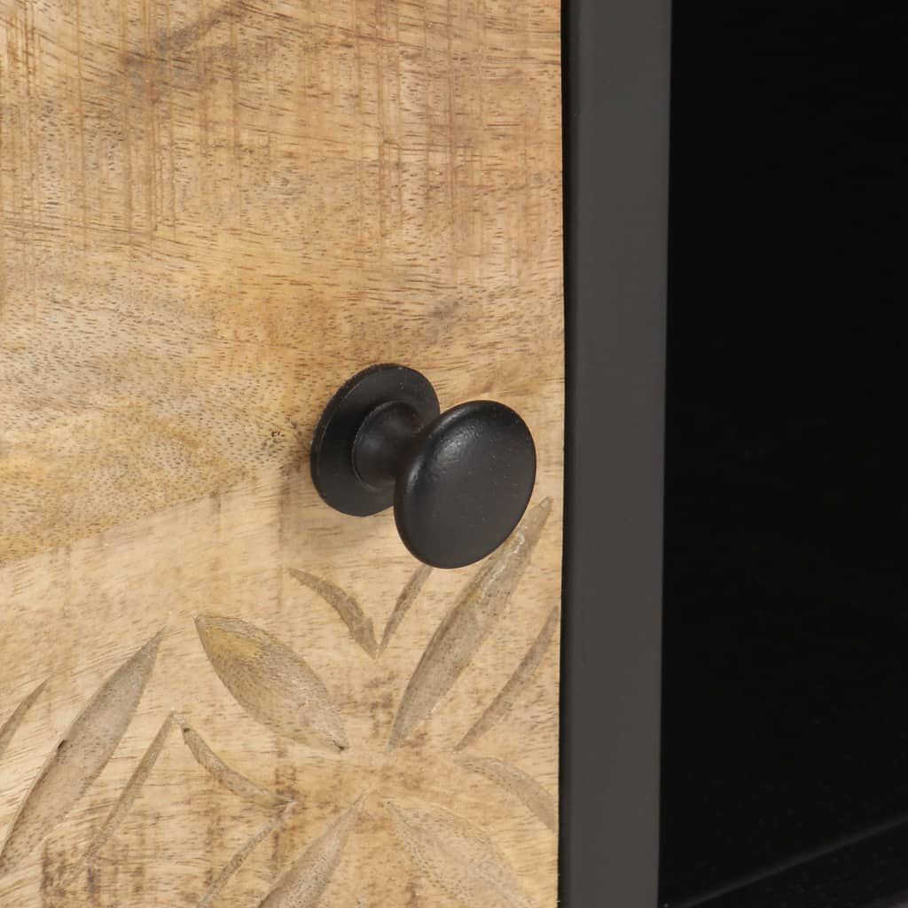 TV Schrank Mango Holz 130 x 30 x 40 cm mit geschnitzter Tür rustikaler Look