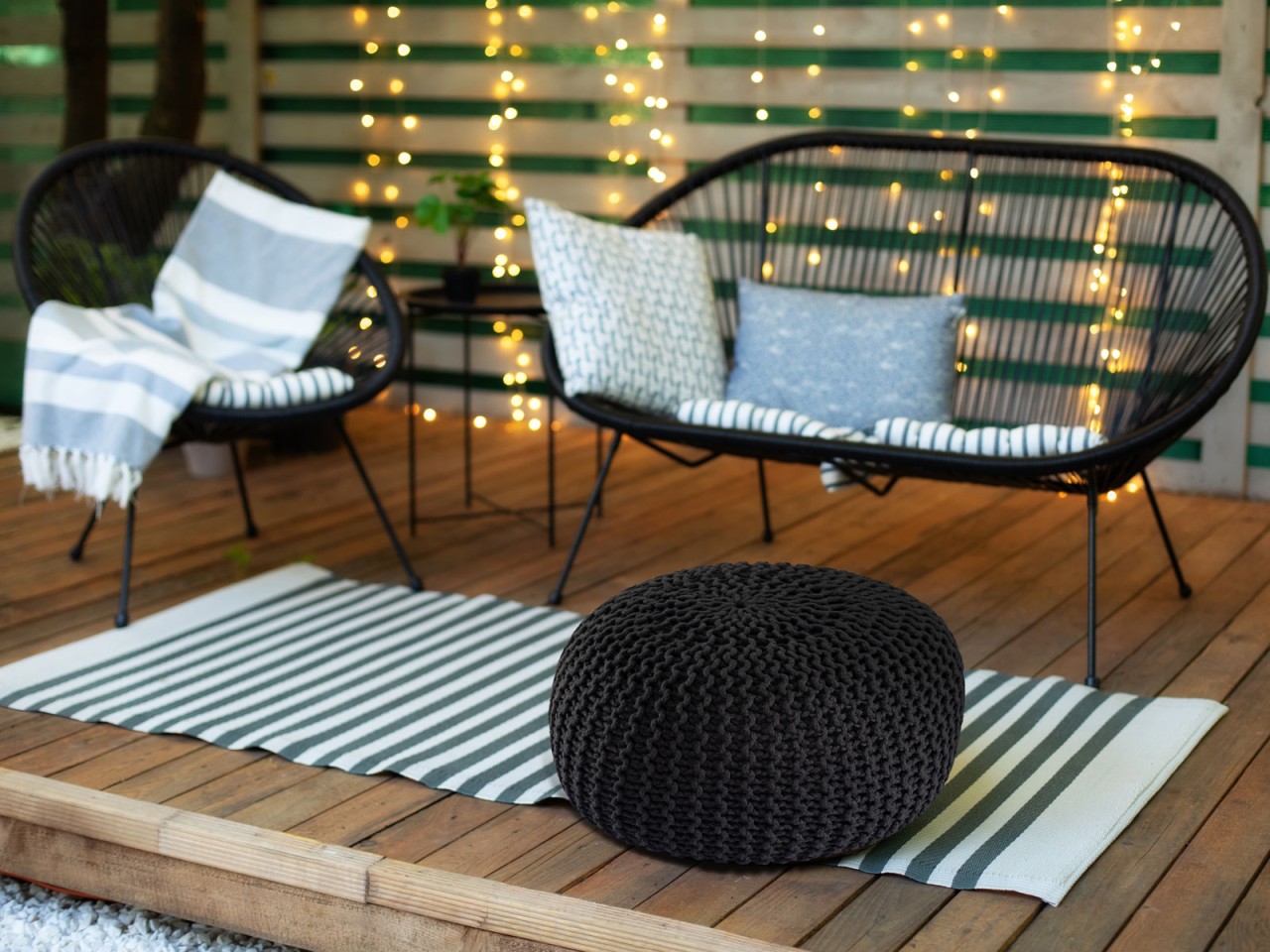Pouf PREMIUM ø45cm Sitzhocker Strickpouf Innen Terrasse Pool Garten nachhaltig Pouf PREMIUM ø45cm Sitzhocker Strickpouf Innen Terrasse Pool Garten nachhaltig
